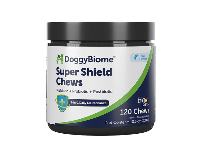 Jar of DoggyBiome Super Shield Chew